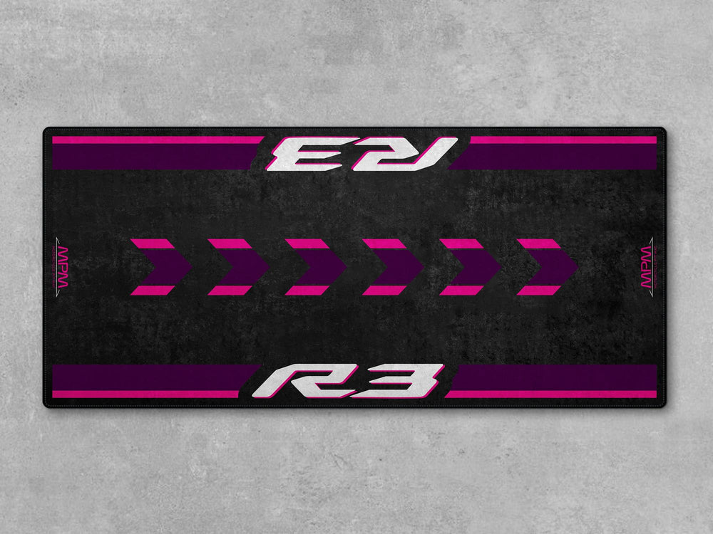 Floor cover rug for Yamaha R3, a perfect parking mat for motorcycle gear and rider essentials.