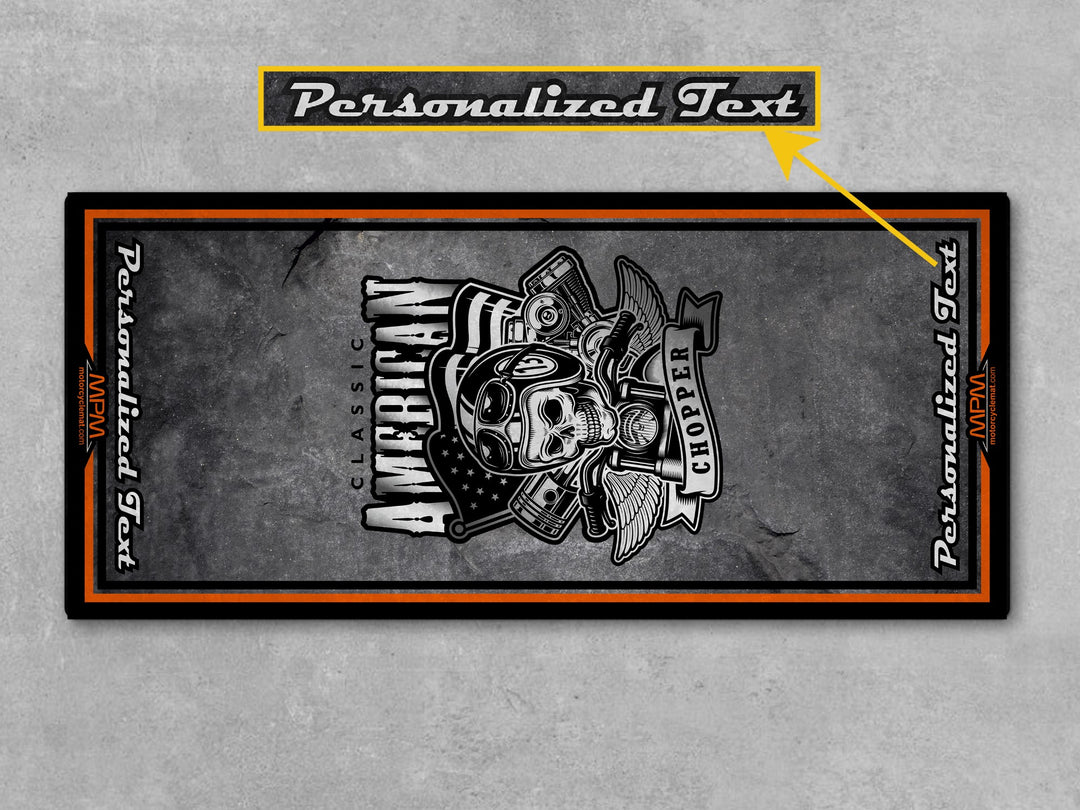 Big Dog American Chopper Black Custom Motorcycle Garage mat, gift for riders, showroom carpet, superbike garage floor cover.