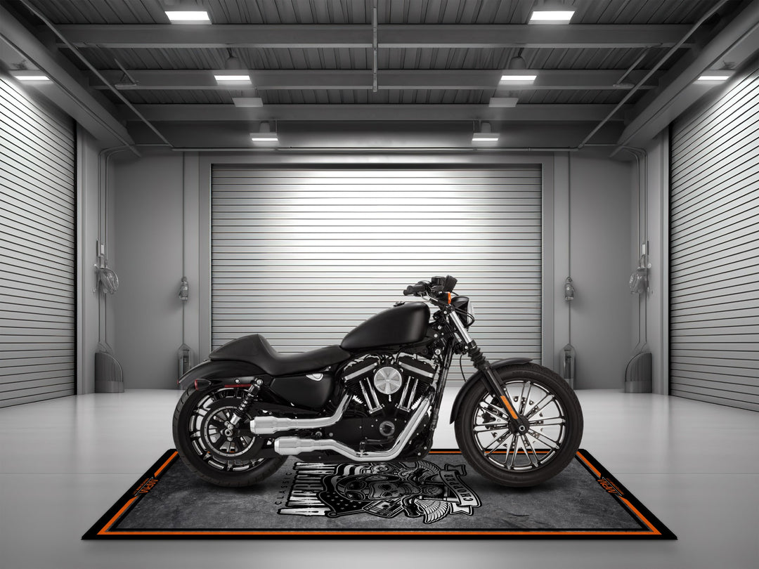 OCC & WCC American Chopper Black Motorcycle Garage mat, superbike garage pit mat, parking rug, Thermoplastic Rubber cover.
