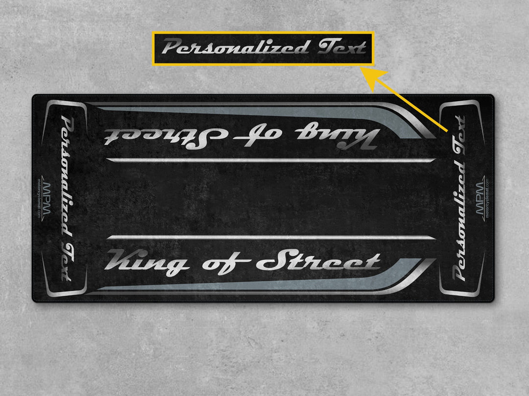 Motorcycle display mat for Harley Davidson Atlas Silver. Durable carpet, gift-ready floor cover for superbike garage or parts zone.