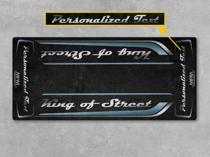 Harley Street Glide Sharkskin Blue parking mat made for rider essentials, motorcycle gear, and garage mat style. Durable and stylish rug.