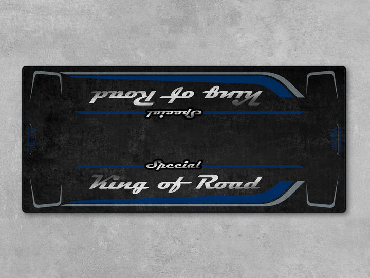 Garage mat for Harley Davidson Road Glide Bright Billiard Blue—ideal floor cover for garage floor protection and showroom style.