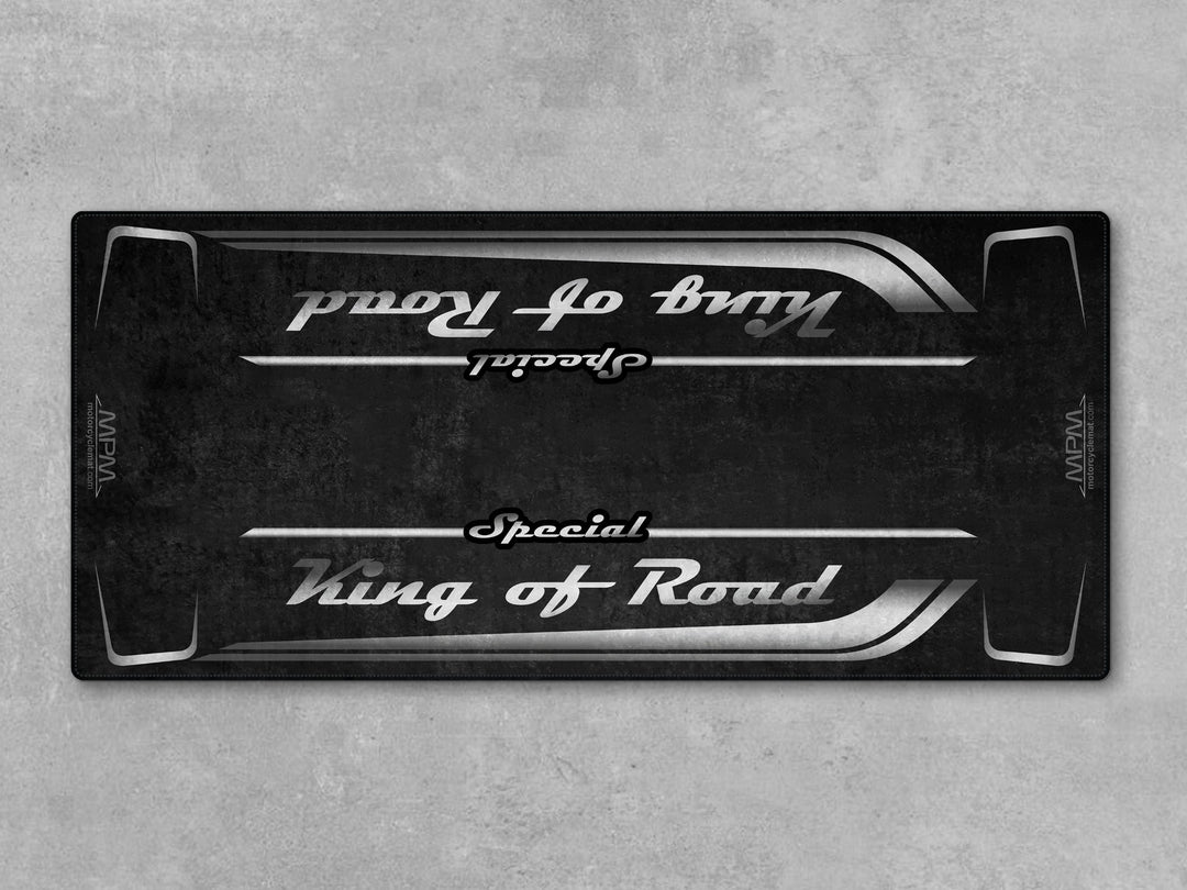 Garage mat for Harley Davidson Road Glide Vivid Black—rugged floor cover built for racetrack charm and garage floor protection.