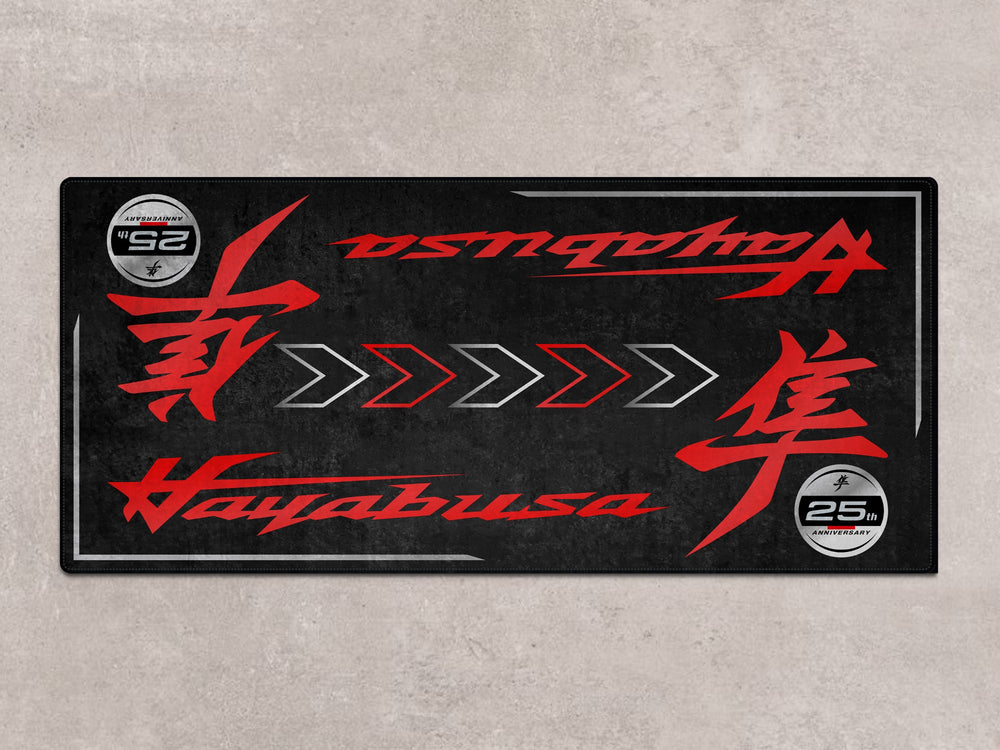 Blaze Orange & Sparkle Black Hayabusa parking mat – Thermoplastic Rubber floor cover, ideal for racetrack, parts zone, or gift.