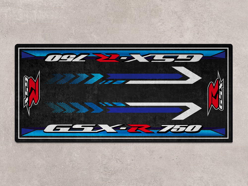 GSX-R750 parking mat for bike zone, pit mat setups, and motorcycle display. A showroom-style rug for superbike garage.