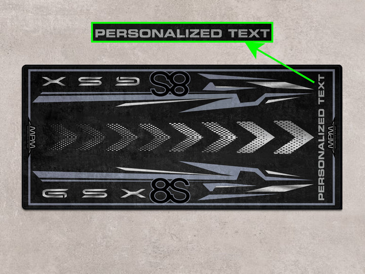 Glass Matte Mechanical Gray GSX-8S parking mat. Premium accessory for your superbike garage or motorcycle gear zone.