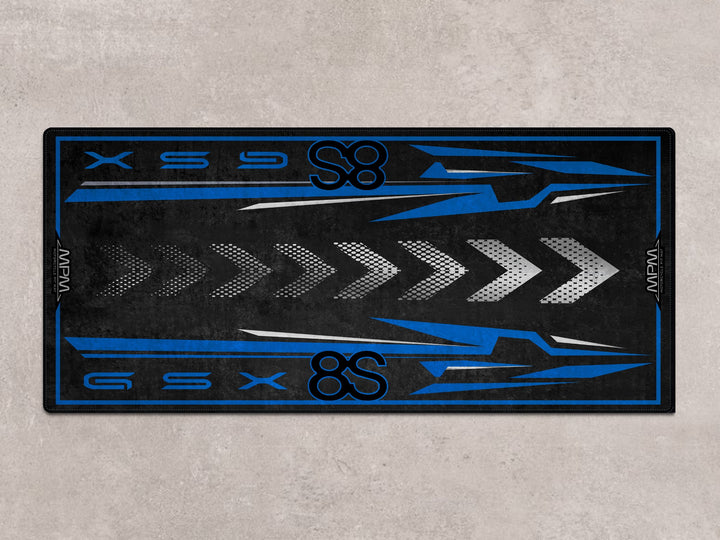 Pearl Cosmic Blue GSX-8S parking mat. Thermoplastic Rubber floor cover perfect for your superbike garage or bike zone.
