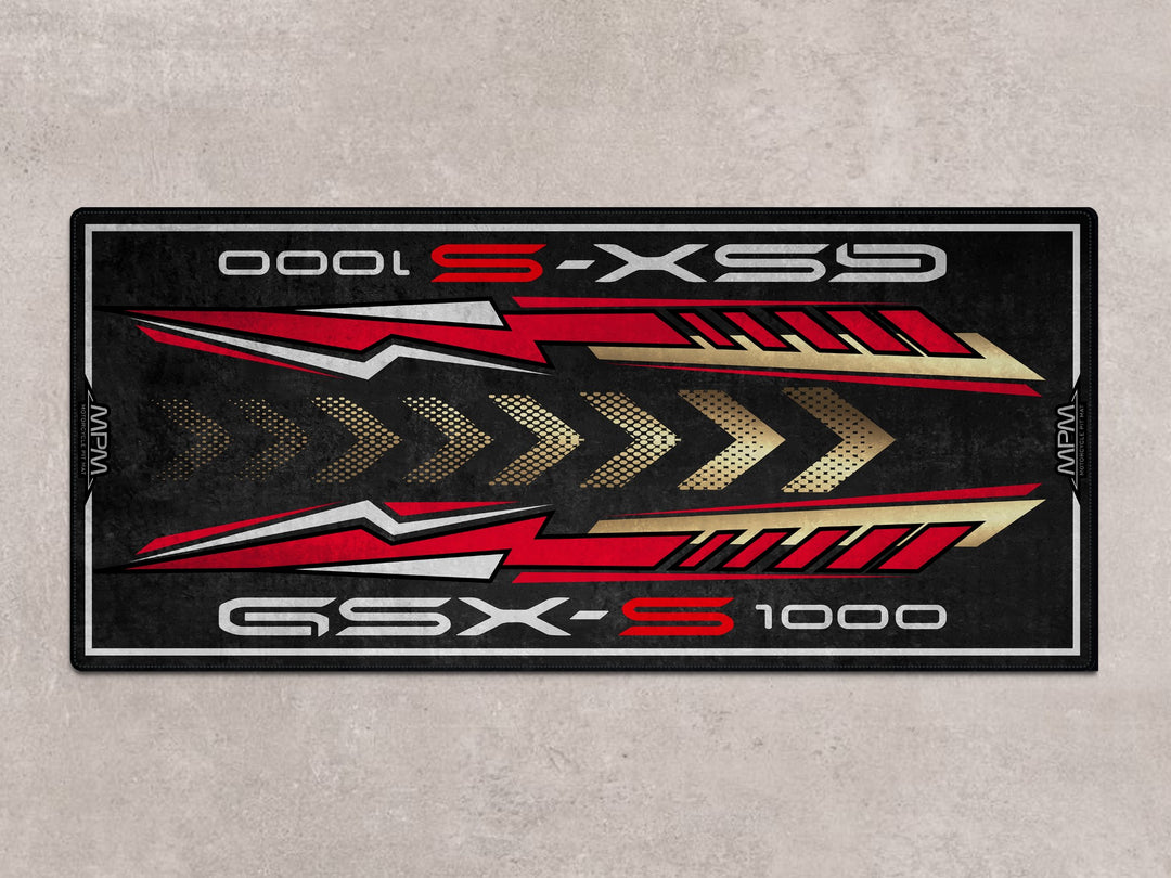 Suzuki GSX-S1000 floor cover in Matte Sword Silver. Ideal garage mat for motorcycle gear and rider essentials.