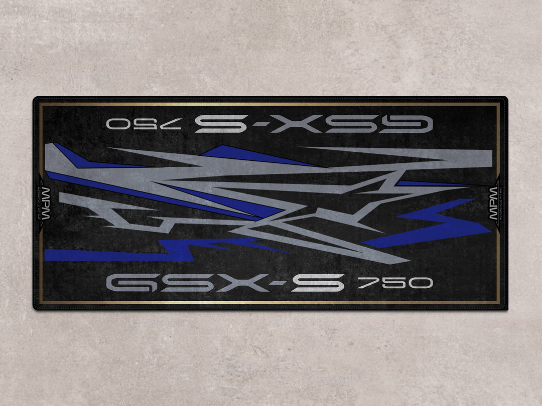 Suzuki GSX-S750Z rug for motorcycle display and garage floor protection. Designed for riders and racetrack prep.
