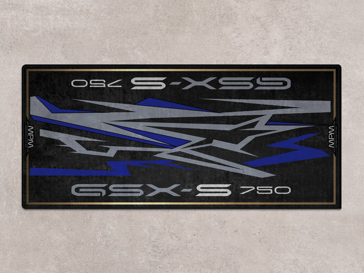 Suzuki GSX-S750Z rug for motorcycle display and garage floor protection. Designed for riders and racetrack prep.