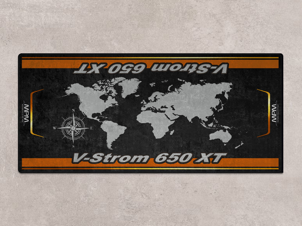 Durable parking mat for Suzuki 650 XT. Showroom-grade rug for pit mat setup and motorcycle gear zone.