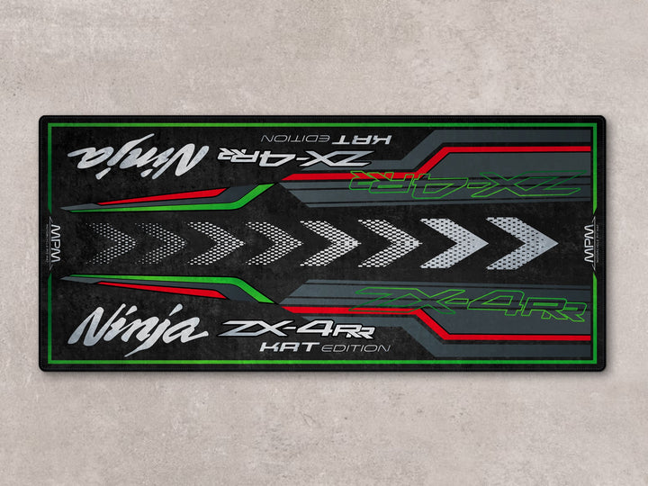 Ebony ZX-4RR floor cover with Thermoplastic Rubber base, ideal garage rug for parking, parts, and rider essentials.
