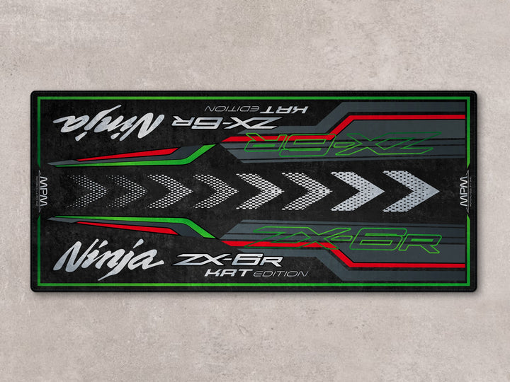 ZX-6R KRT Edition floor cover, perfect parking mat for racetrack-ready bikes and motorcycle display setups.
