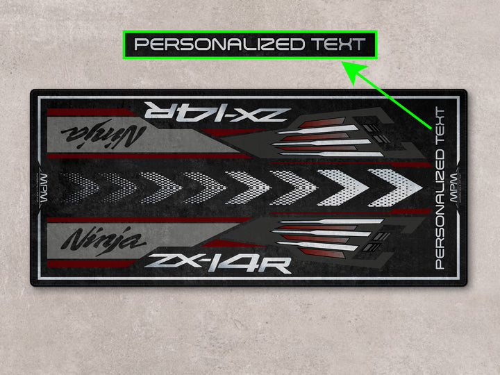 Track prep essential mat for Ninja ZX-14R. A rider favorite floor cover and accessory for racetrack or gift setup.