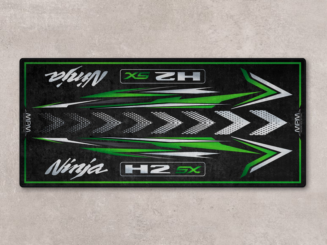 Rug for H2 SX riders. Ideal parking mat and pit mat for racetrack prep, showroom use, or bike zone display.