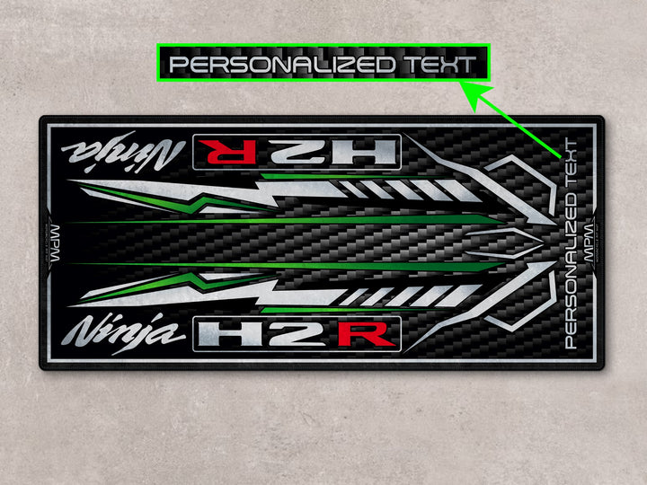 H2R garage mat crafted for track prep. Rugged motorcycle accessory and gift for riders who demand premium display style.