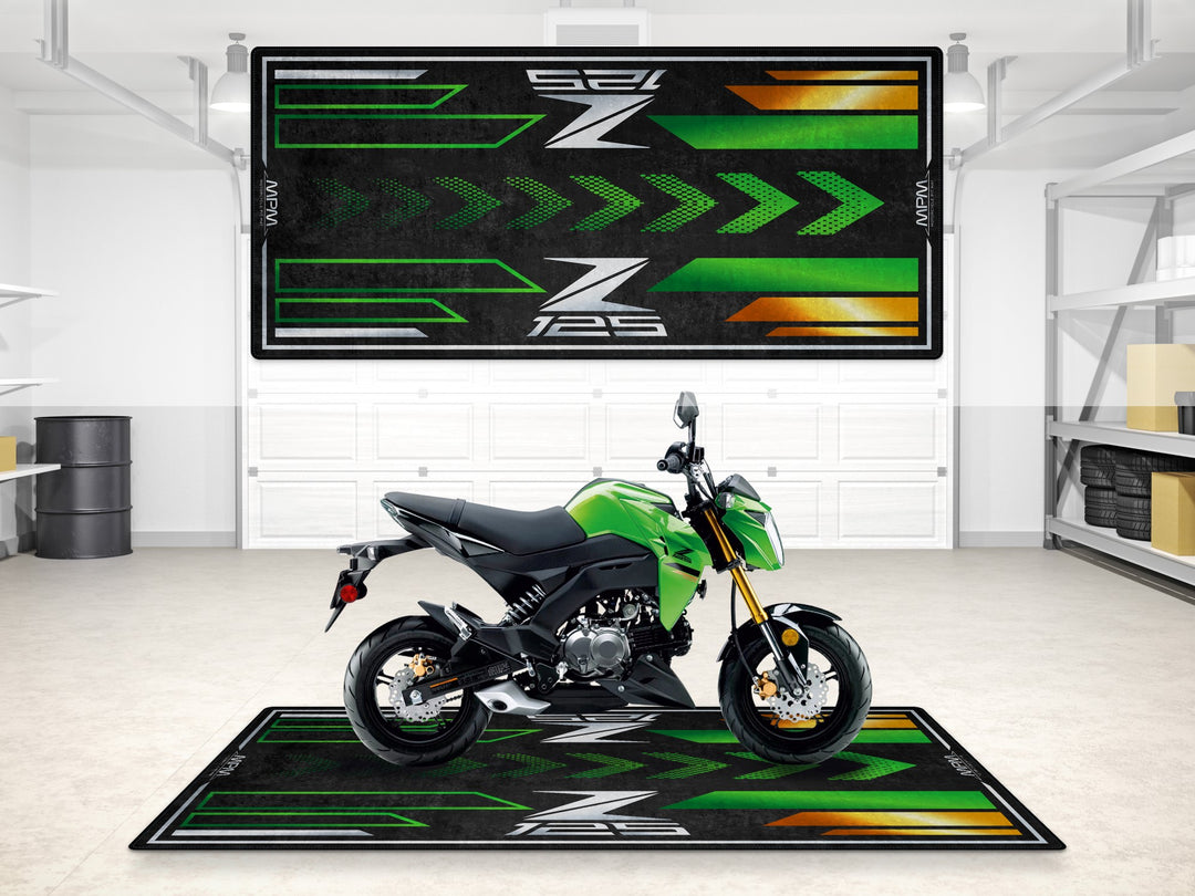 Z125 lime green floor cover with arrow pattern. Ideal garage mat for showroom or parking setup.