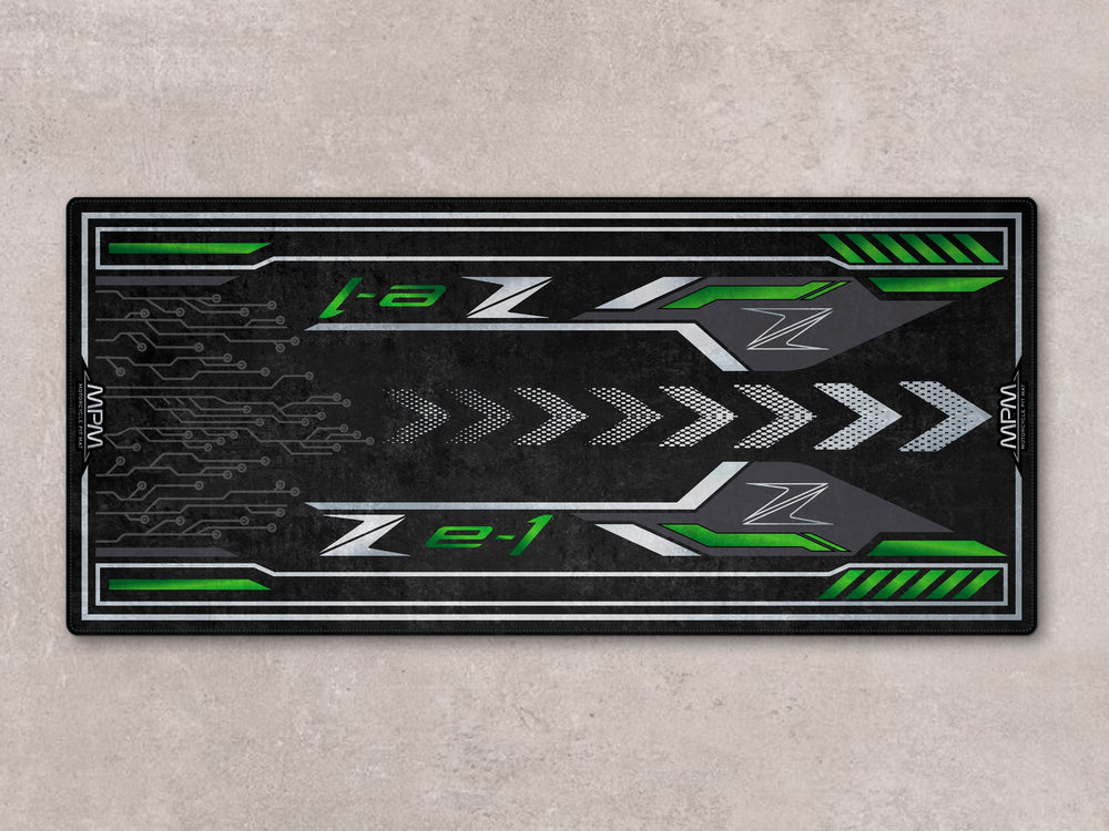 Kawasaki Ze-1 garage mat with tech-style design. Perfect rug for motorcycle display or garage floor.