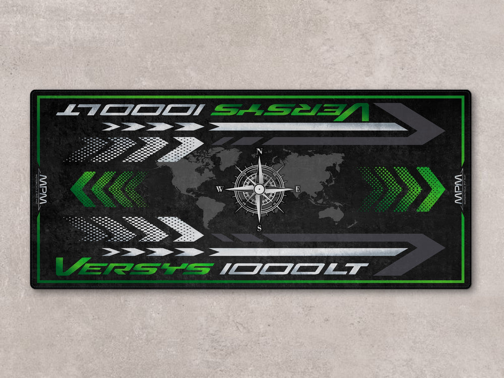 Motorcycle pit mat for Versys 1000LT. Perfect rug for bike zone, showroom or superbike garage setup.