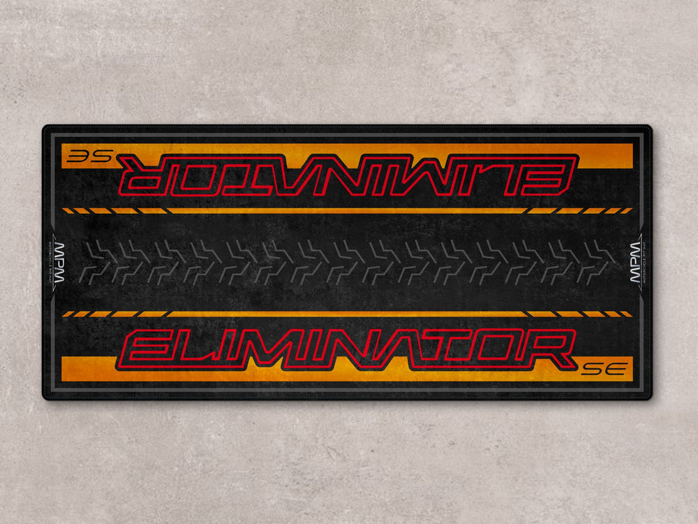 Motorcycle parking mat for Eliminator SE riders. A durable garage carpet for pit mat use, track prep, or showroom style setups.