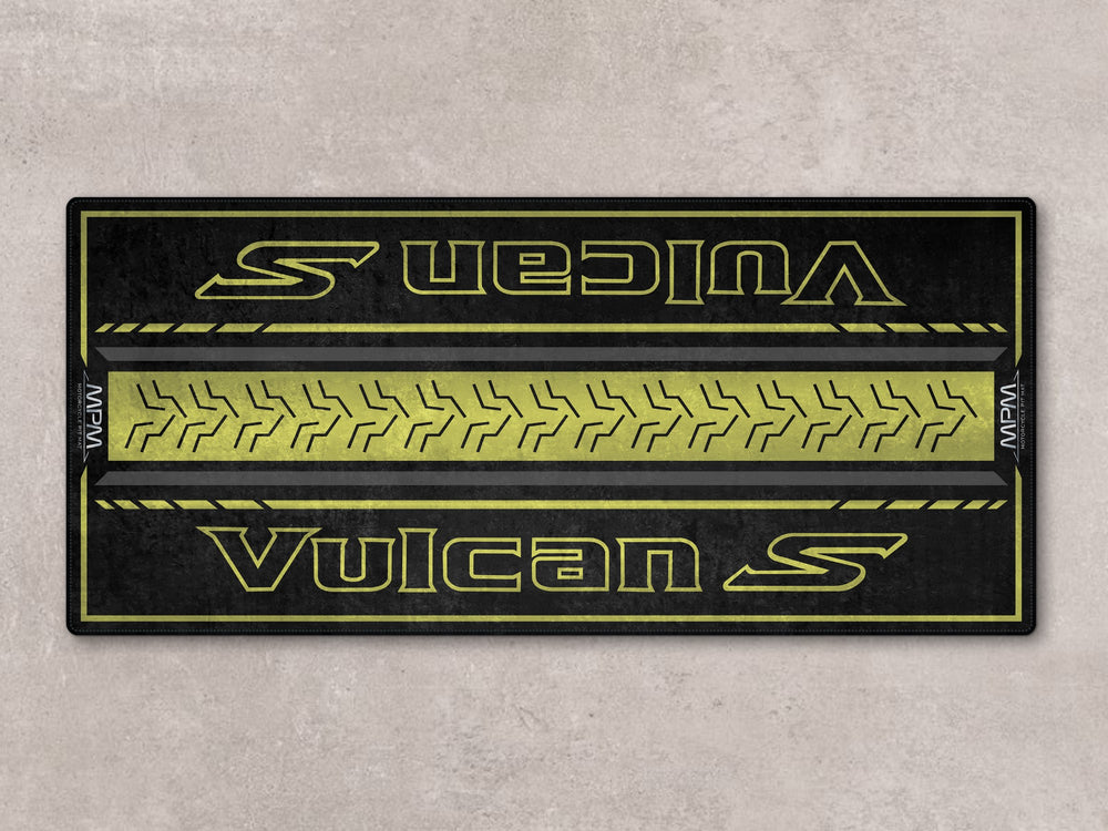 Motorcycle display carpet for Vulcan S riders. Ideal parking mat for showroom, garage, or rider gear zones.
