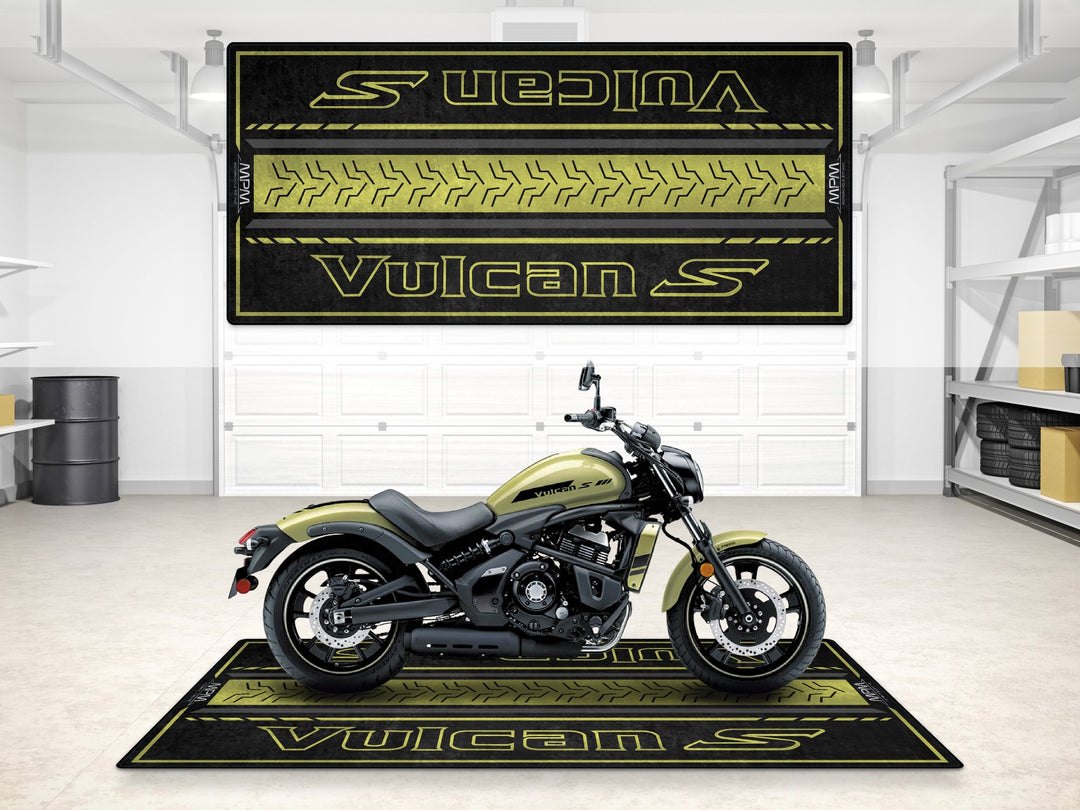 Vulcan S garage mat in pearl sand khaki. Durable motorcycle rug for pit mat setups and garage floor protection.