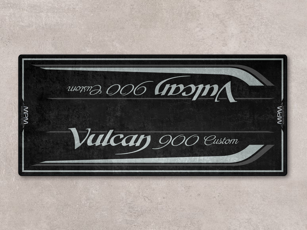 Vulcan 900 Custom motorcycle pit mat with rugged design. Great for parking mat or floor cover use.