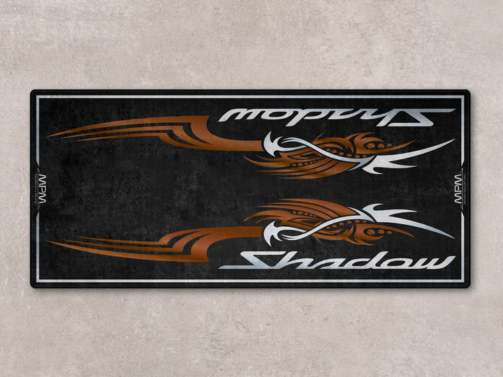 Motorcycle pit mat for Shadow Aero riders. Stylish floor cover designed for bike zone or superbike garage setup.