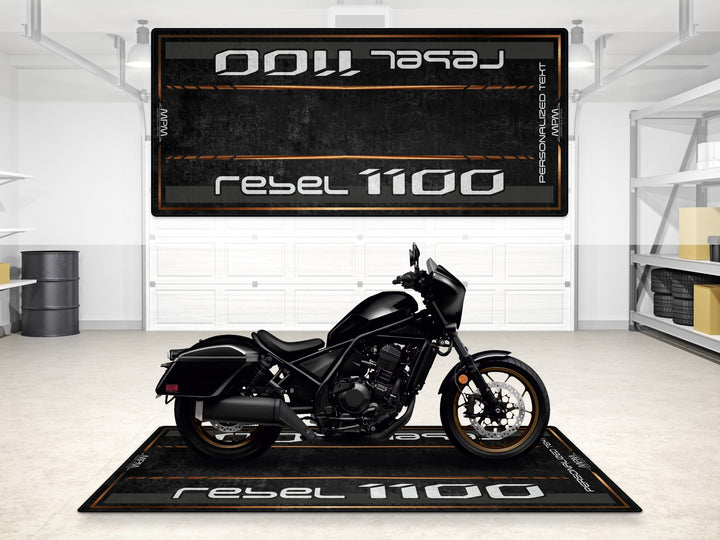 Custom pit rug designed for Rebel 1100. Great gift for riders who value motorcycle gear and racetrack styling.