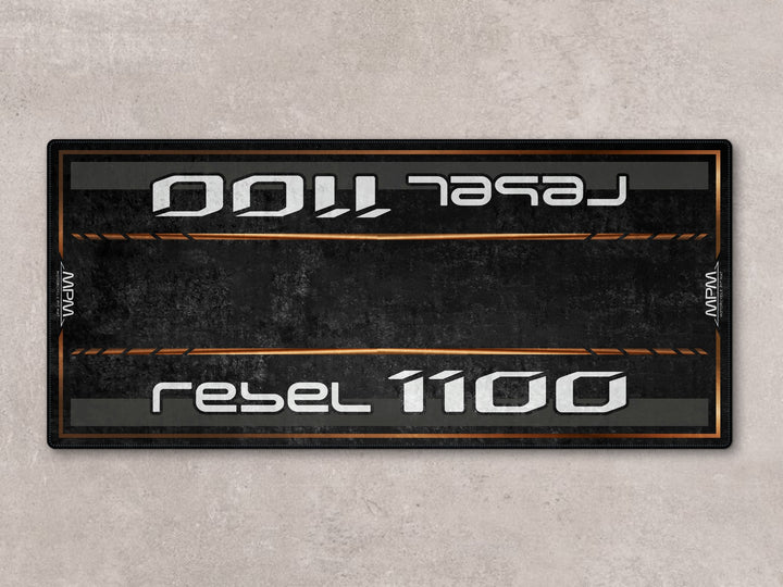 Motorcycle pit mat for Rebel 1100. A rugged rug and accessory for your superbike garage or everyday bike zone.