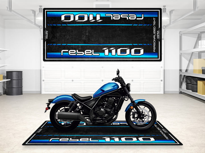 Custom pit mat for Honda Rebel 1100. Floor carpet for racetrack prep, bike zone display, or superbike garage setups.