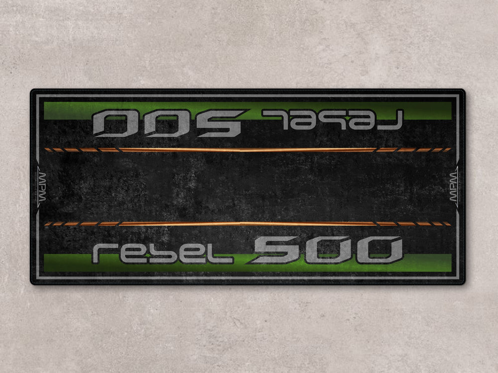 Matte Laurel Green pit mat for Rebel 500. Rugged motorcycle rug and accessory for parts zone or rider setup.