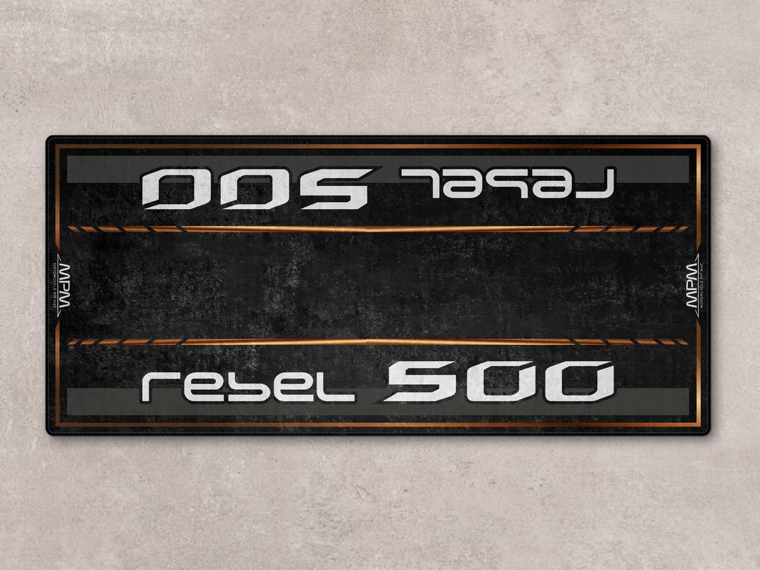 Rebel 500 garage floor mat in black. Non-slip pit mat and carpet ideal for riders and parts zone setups.