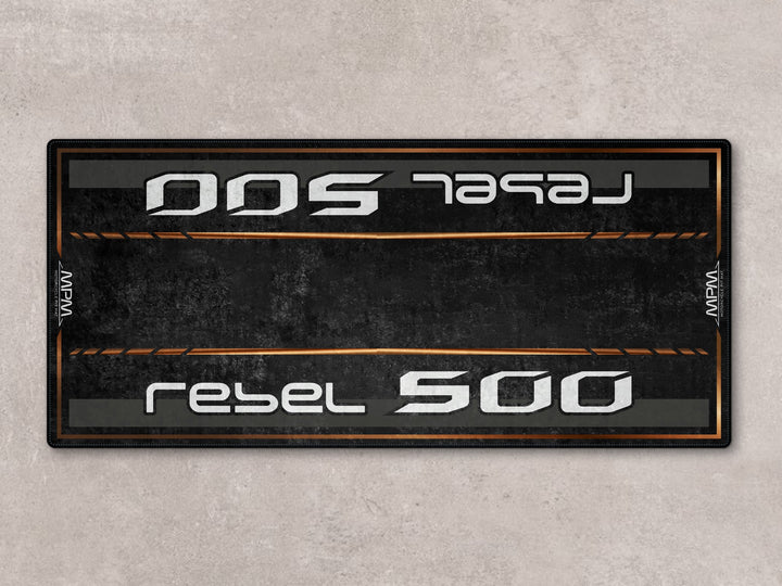 Rebel 500 garage floor mat in black. Non-slip pit mat and carpet ideal for riders and parts zone setups.