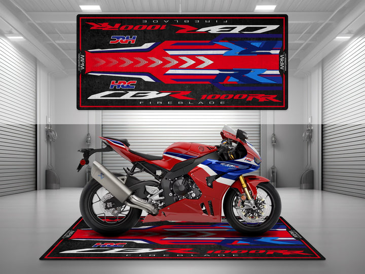 Garage mat for Honda CBR1000RR-R Fireblade SP. Grand Prix Red pit mat ideal for showroom or garage floor protection.