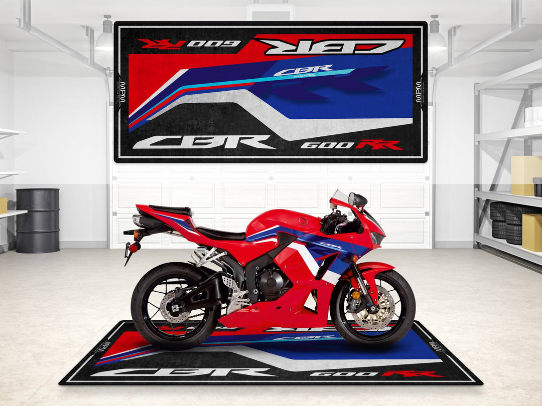 Garage mat for Honda CBR600RR Grand Prix Red. Ideal parking mat and floor cover for showroom and garage floor protection.