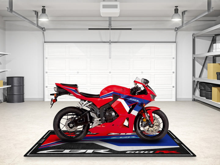 Show your passion with this CBR600RR garage mat. A bold custom pit rug built for parking mat use or motorcycle display excellence.
