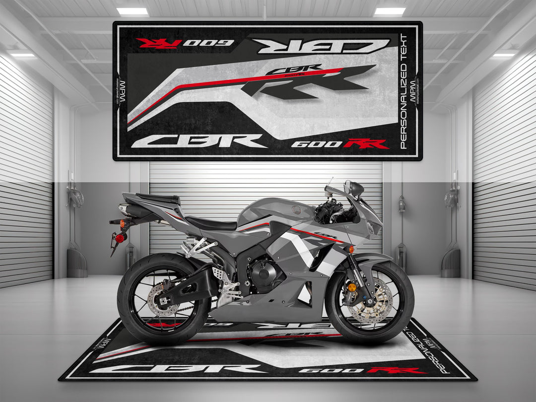 Custom pit rug for Deep Pearl Gray CBR600RR. Motorcycle display carpet made for your superbike garage or rider essentials area.