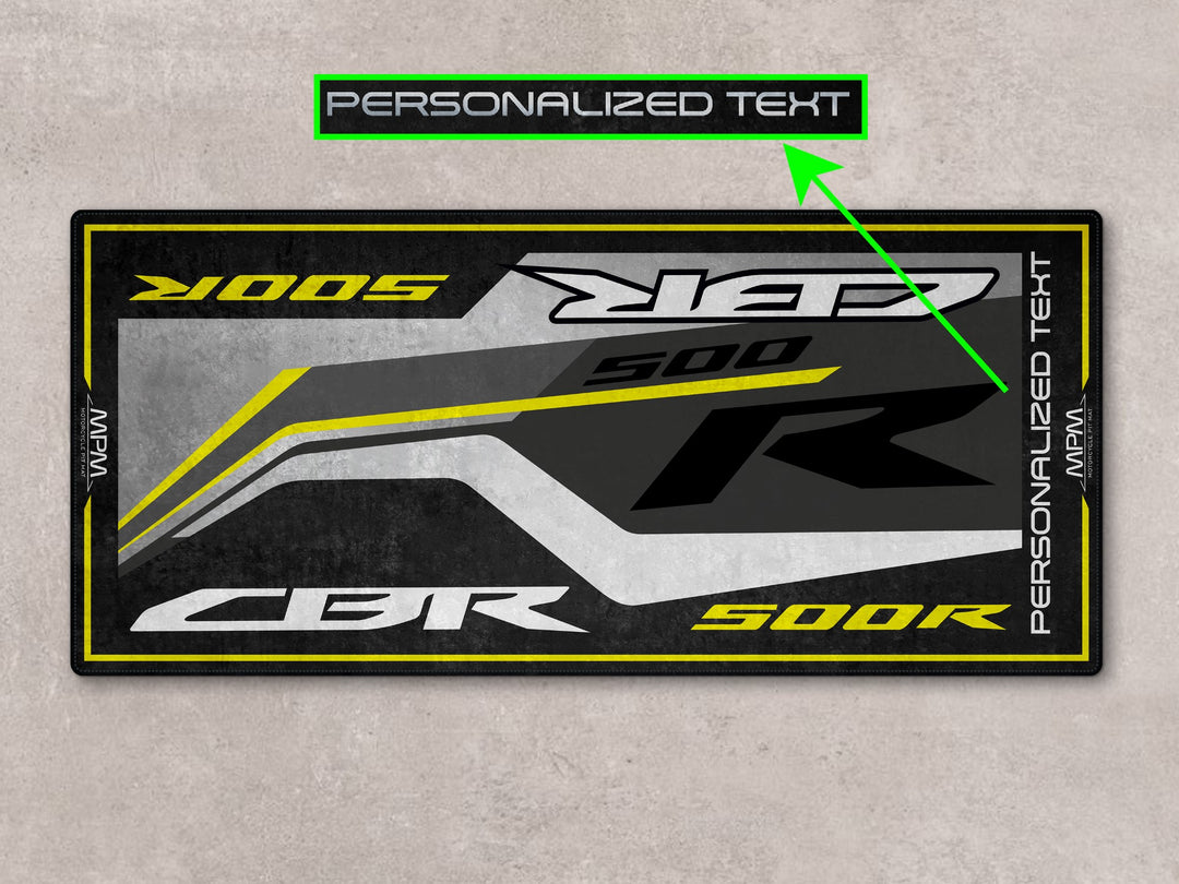 Custom pit rug for CBR500R Sword Silver. Personalized motorcycle display mat for superbike garage or bike zone style.