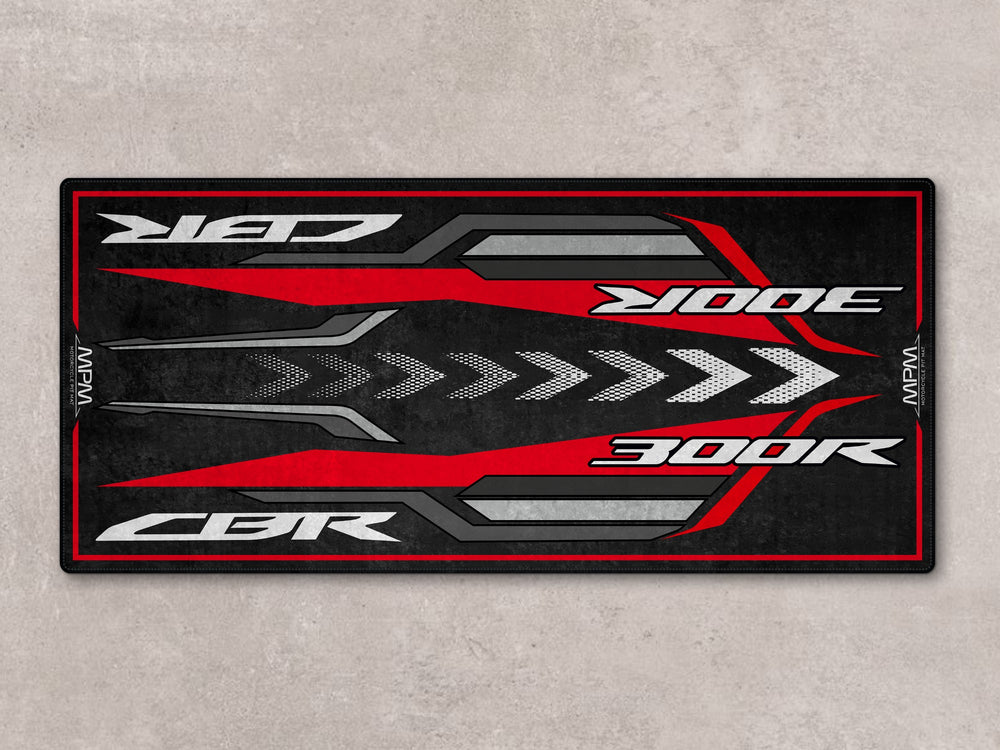Durable pit mat for Honda CBR300R. A perfect floor cover for racetrack, bike zone, or motorcycle gear area in your showroom.