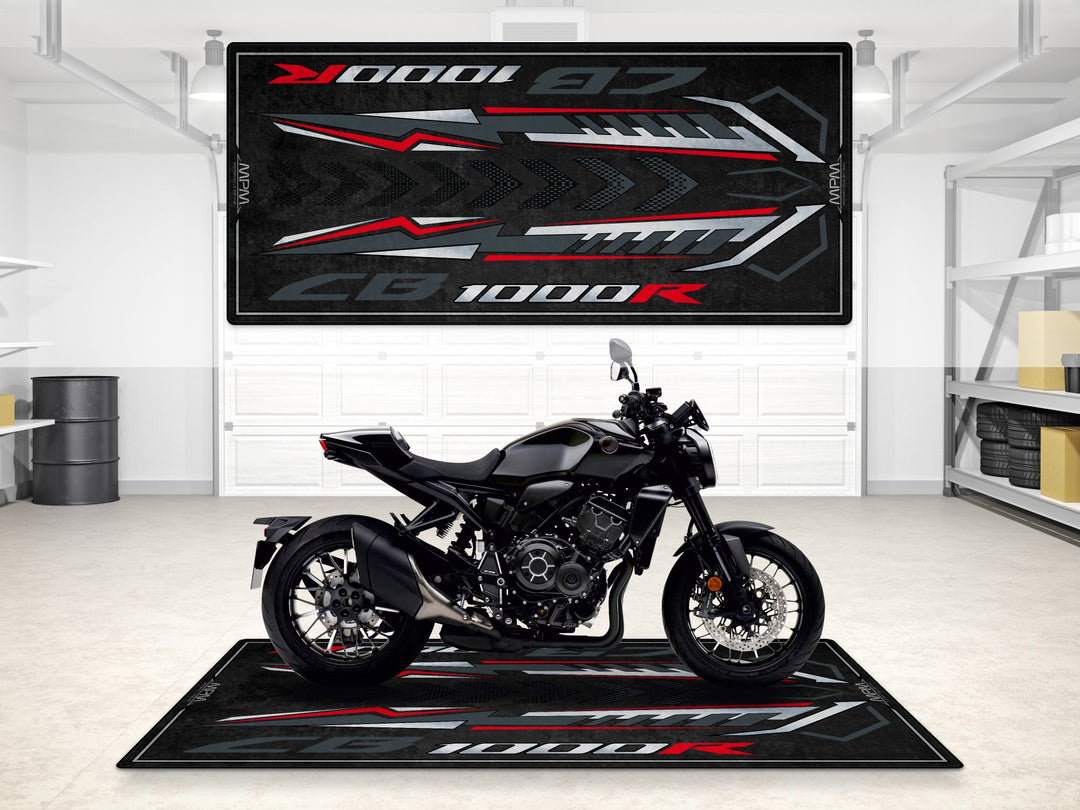Garage mat for Honda CB1000R Black Edition. Premium Thermoplastic Rubber rug for parking mat and garage floor protection.