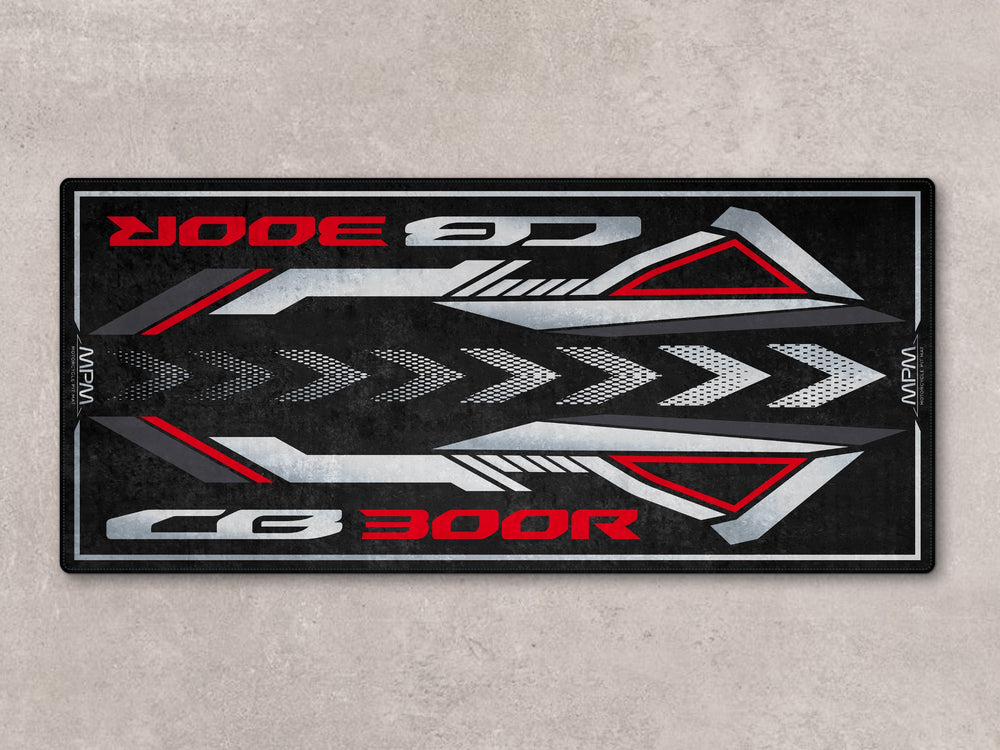 Thermoplastic Rubber pit mat for CB300R. Ideal rug for parts zone, racetrack prep, or motorcycle gear display.