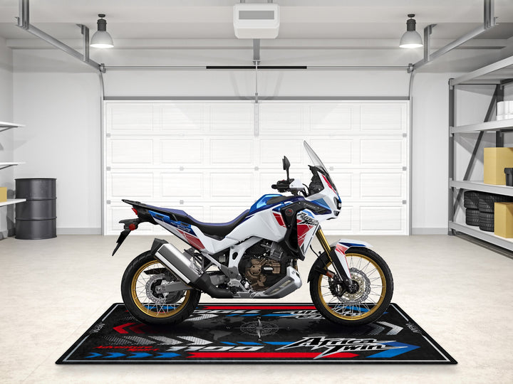 Highlight your Africa Twin Adventure Sports in White with this garage mat. A bold pit rug for parking, display, or track prep.