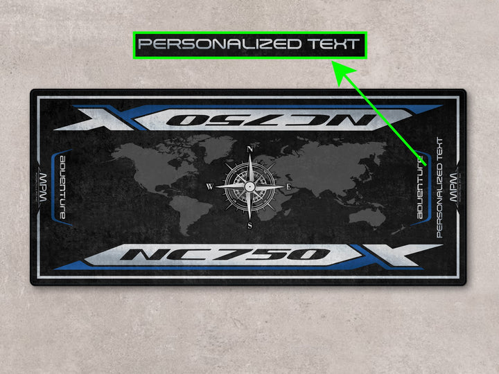 Thermoplastic Rubber floor mat for adventure motorcycles. Premium motorcycle rug for parts, gear and racetrack display.