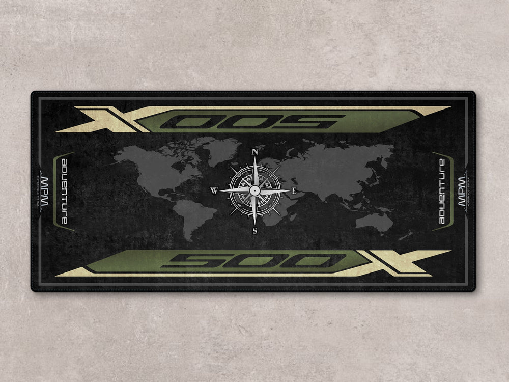 Adventure-ready garage floor cover for CB500X riders. Ideal rug for garage floor protection and pit mat use.