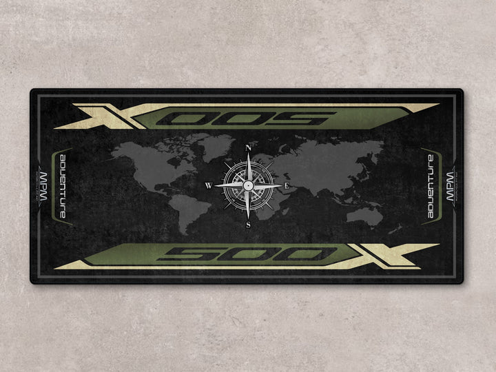 Adventure-ready garage floor cover for CB500X riders. Ideal rug for garage floor protection and pit mat use.