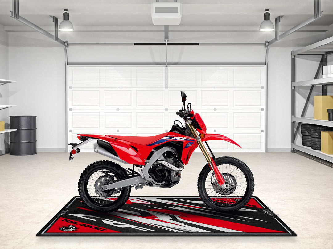 Thermoplastic Rubber garage mat for Honda CRF450RL. Floor cover and parking mat for motorcycle gear lovers.