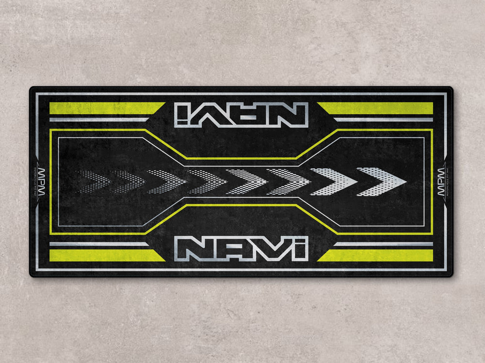 Green Honda Navi pit mat for garage floors. Stylish motorcycle rug for racetrack prep and accessory display.