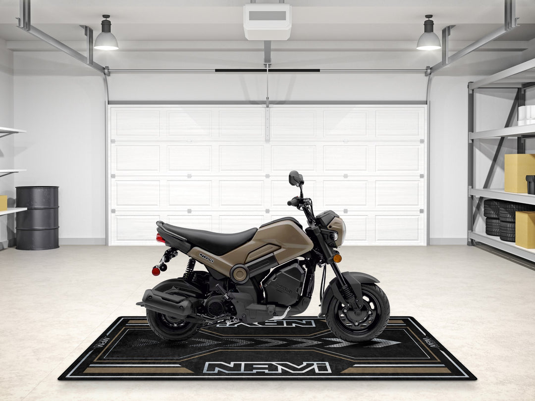 Nut Brown custom pit mat for Honda Navi. Great garage mat for parts corner or superbike garage theme.