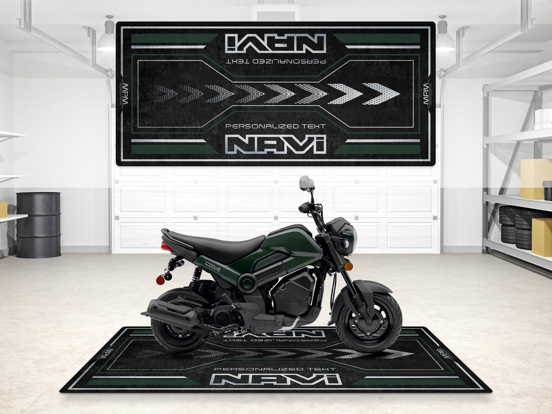 Personalized Ranger Green garage rug for Honda Navi. Perfect for parts area, showroom, or racetrack prep.